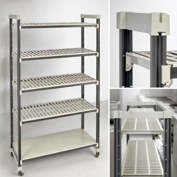 Product image #3 for Cambro Camshelving Elements XTRA High Density Top Rail Stationary Starter Unit, 54 x 21 x 81 Inch, 5-Tier Overhead Track Shelving