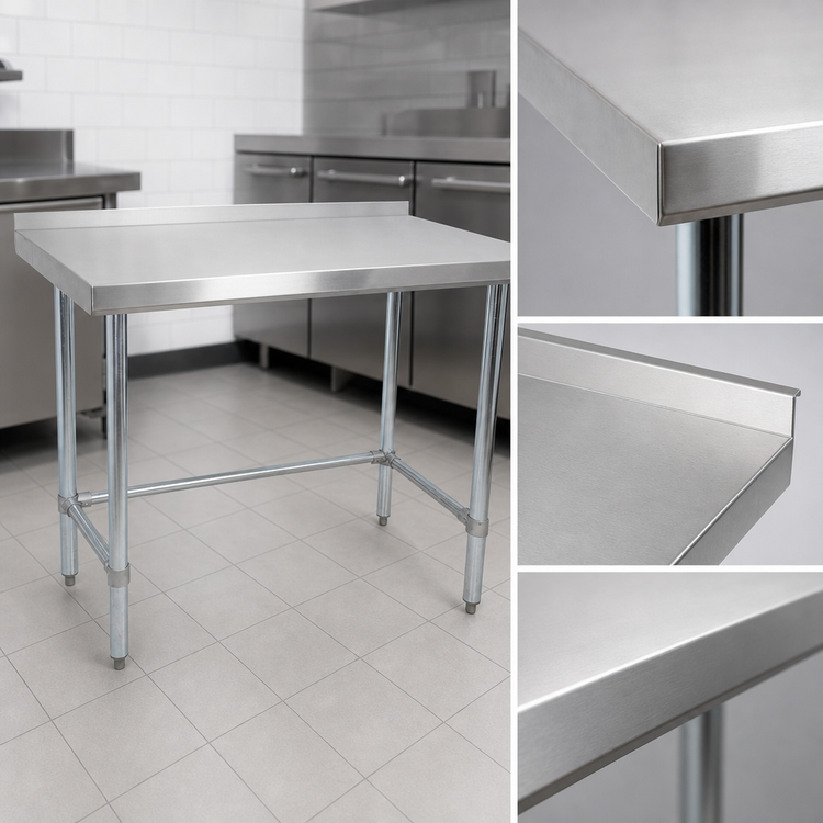 Product image #3 for BK Resources 84 Inch x 24 Inch Open Base Riser Top Stainless Steel Work Table with Galvanized Legs