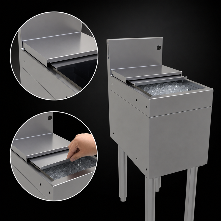 Product image #3 for Glastender Underbar Stainless Steel Ice Bin with Sliding Cover, 33 lb Capacity, 12 Inch W x 19 Inch D