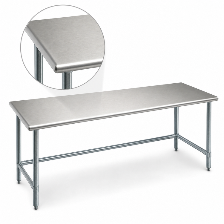 Product image #3 for Eagle Group Budget Series 144-Inch x 36-Inch Flat Top 430 Stainless Steel Work Table with Galvanized Tubular Base