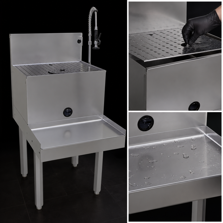 Product image #3 for 18-Inch x 24-Inch Stainless Steel Freestanding Drainboard Blender Station with Rinser Faucet