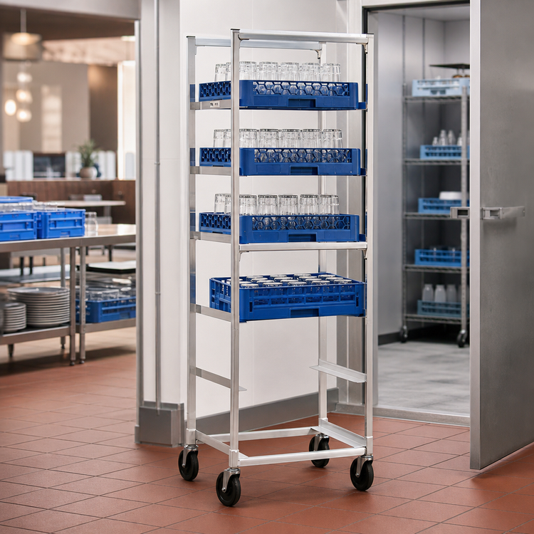 Product image #3 for New Age Mobile Full-Height Open-Side Aluminum Cup/Glass Cart for 6 20 x 20 Racks
