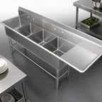 Thumbnail image #3 for John Boos Pro-Bowl 4PB3024-1D36R 4-Compartment Stainless Steel Sink, 36-Inch Right Drainboard, 12-Inch Deep Bowls, 10-Inch Backsplash