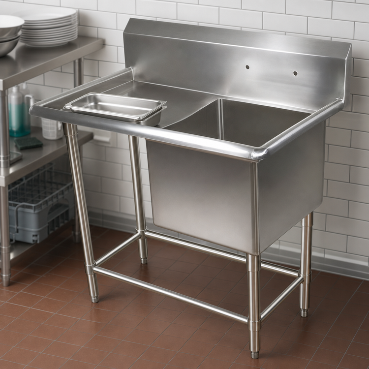 Product image #3 for John Boos Pro-Bowl 1-Compartment Floor Model Sink with Left Drainboard, 18" x 18" x 12" Bowl, 14-Gauge Stainless Steel