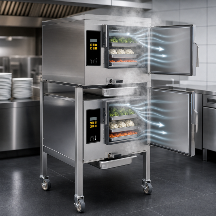 Product image #3 for AccuTemp Evolution Two-Compartment Connectionless Boilerless Electric Convection Steamer with Stand, 3-Pan per Compartment, 208V