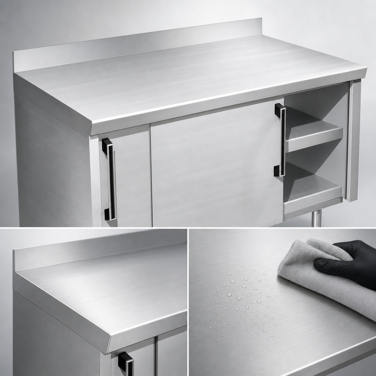 Product image #3 for La Rosa 72-Inch x 28-Inch Stainless Steel Bus Cart Utility Stand with Sliding Door Cabinet Base