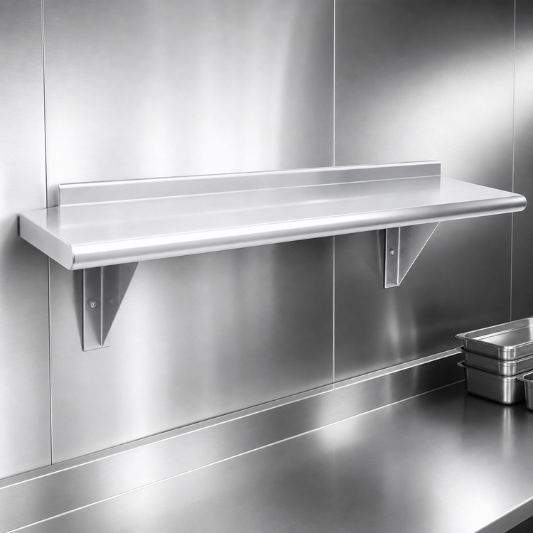 Product image #3 for Advance Tabco 96"W x 15"D Wall-Mounted 304 Stainless Steel Wall Shelf with Bullnose Edge