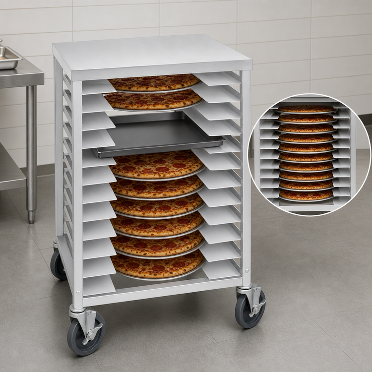 Product image #4 for Channel Manufacturing Half-Size Aluminum Pizza Pan Rack with Aluminum Work Top, 12-Pan Capacity