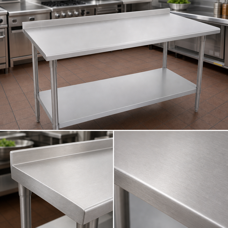 Product image #3 for John Boos Stallion 120-Inch x 24-Inch 16-Gauge 300 Series Stainless Steel Work Table with Rear Up-Turn and Undershelf