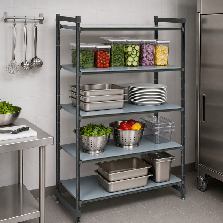 Product image #3 for Cambro Camshelving Basics Plus 4-Tier Solid Stationary Starter Unit, 21 x 36 x 72 Inches, Brushed Graphite