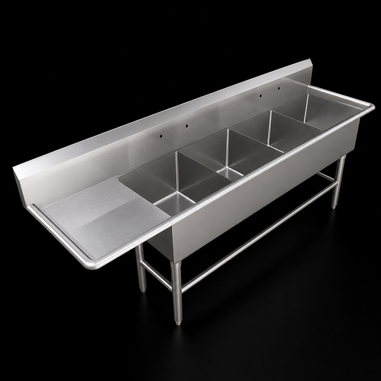 Product image #3 for John Boos Pro-Bowl 4-Compartment Sink with 30-Inch Left Drainboard, 14-Gauge Stainless Steel, 106-3/16-Inch Wide