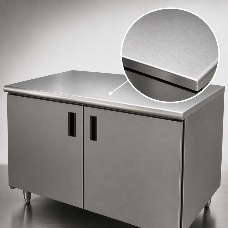 Product image #3 for Advance Tabco Special Value Economy Enclosed Work Table with Cabinet Base and Hinged Doors, 16-Gauge 304 Stainless Steel Top