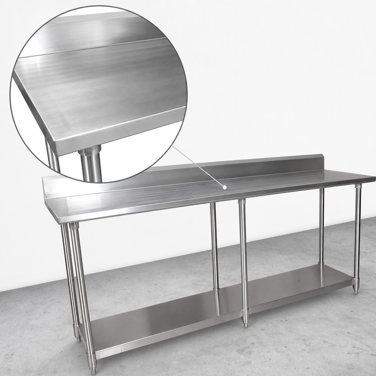 Product image #3 for BK Resources 84-Inch x 30-Inch 16-Gauge Stainless Steel Work Table with 5-Inch Riser and Adjustable Undershelf