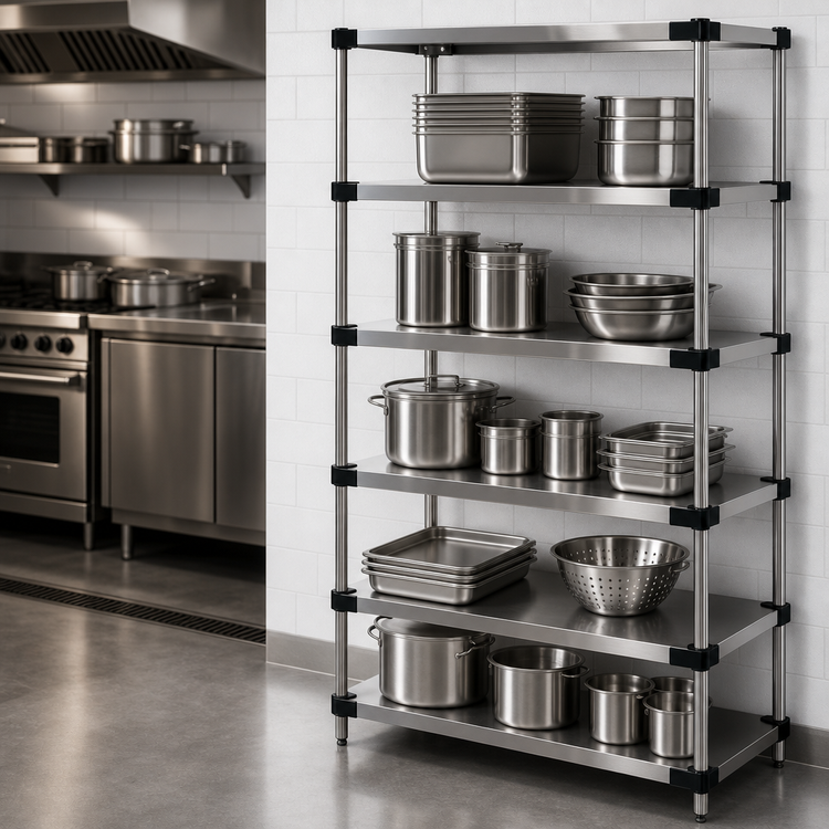Product image #3 for Quantum 30 Inch Wide x 21 Inch Deep x 74 Inch High Solid Stainless Steel Shelving Starter Kit, 5 Shelves