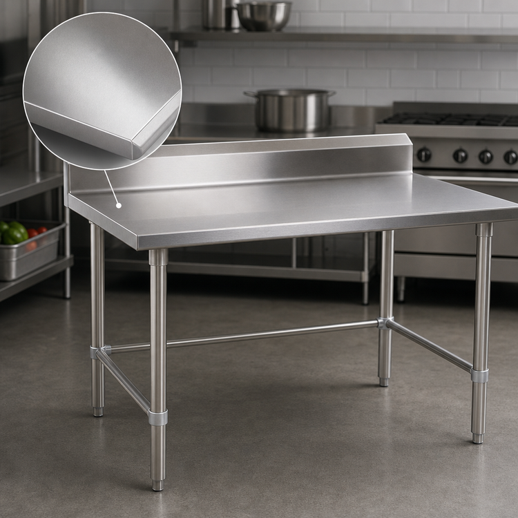 Product image #3 for John Boos Stallion 144-Inch x 36-Inch Stainless Steel Work Table with 5-Inch Backsplash and Safety Edge