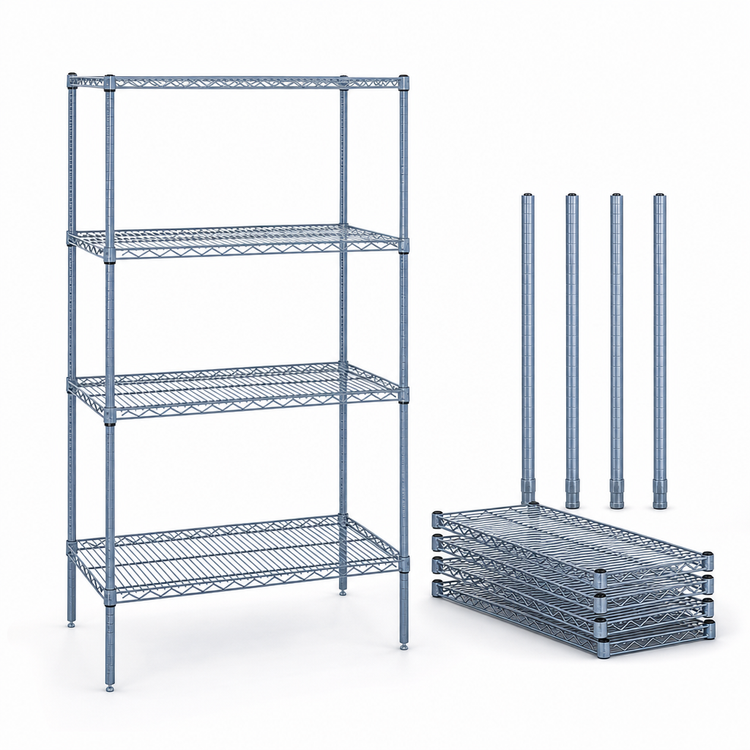 Product image #3 for Quantum 36" W x 36" D x 63" H Wire Shelving Starter Kit, Stationary, Gray Epoxy Antimicrobial Finish