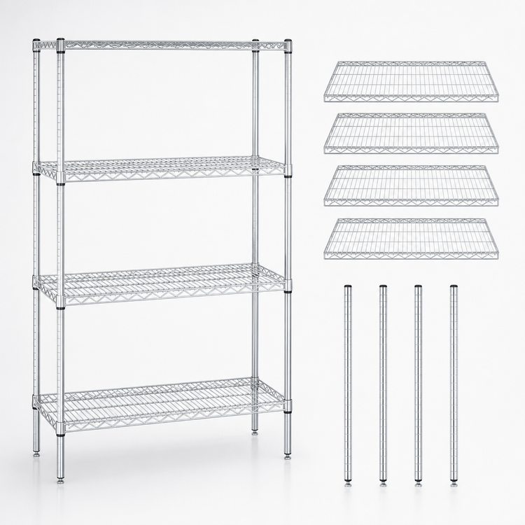 Product image #3 for Quantum 48"W x 24"D x 86"H Chrome Wire Shelving Starter Kit, 4 Shelves