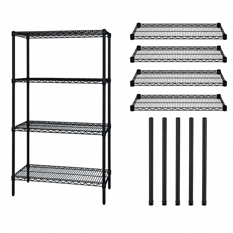 Product image #3 for Quantum 72"W x 12"D x 74"H Wire Shelving Starter Kit with 4 Shelves, Black Epoxy Finish