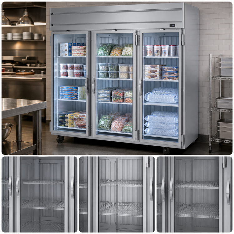 Product image #3 for Beverage Air Horizon Series Three-Section Reach-In Glass Door Freezer, 69.1 Cu. Ft., Top-Mounted Self-Contained Refrigeration