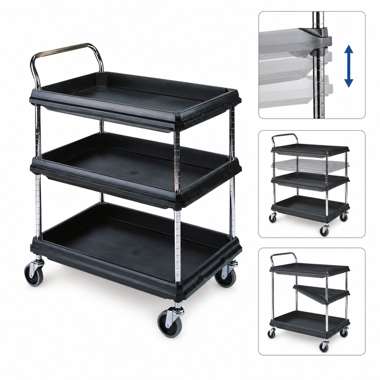 Product image #3 for Metro Deep Ledge 3-Tier Adjustable Polymer Bus Cart with Open Base