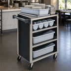 Thumbnail image #3 for Vollrath 97180 4-Shelf Stainless Steel Bussing Cart, 300 lb Capacity, Three-Sided, Black Vinyl Finish