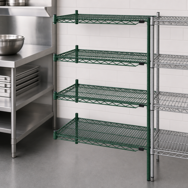 Product image #3 for Eagle Group Valu-Gard 4-Tier Add-On Wire Shelving Unit, 30 x 18 x 63 Inches, Green Epoxy