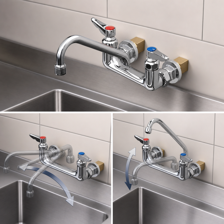 Product image #3 for Wall-Mount Swivel Pantry Mixing Faucet with 8-Inch Adjustable Centers and 9-Inch Swing Nozzle