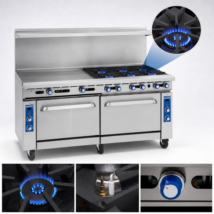 Product image #3 for Imperial Pro Series 72-Inch Gas Restaurant Range with 6 Open Burners, 36-Inch Griddle, Standard Oven, and Cabinet Base