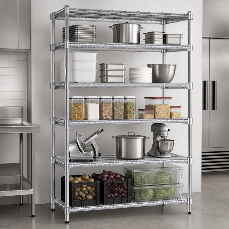 Product image #3 for Heavy Duty Stationary 5-Tier Wire Shelving Unit, 24 x 72 x 84 Inches, Chrome, 800 lb. Capacity