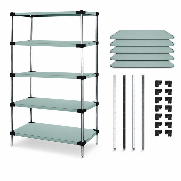 Product image #3 for Quantum 42-Inch x 14-Inch x 86-Inch Stationary 5-Shelf Solid Stainless Steel Shelving Starter Kit