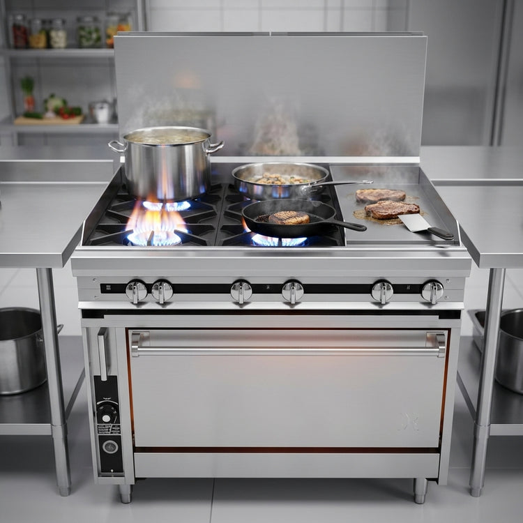 Product image #2 for Titan JTRH-12G-4 36" Heavy Duty Gas Range with 4 Open Burners and 12" Griddle