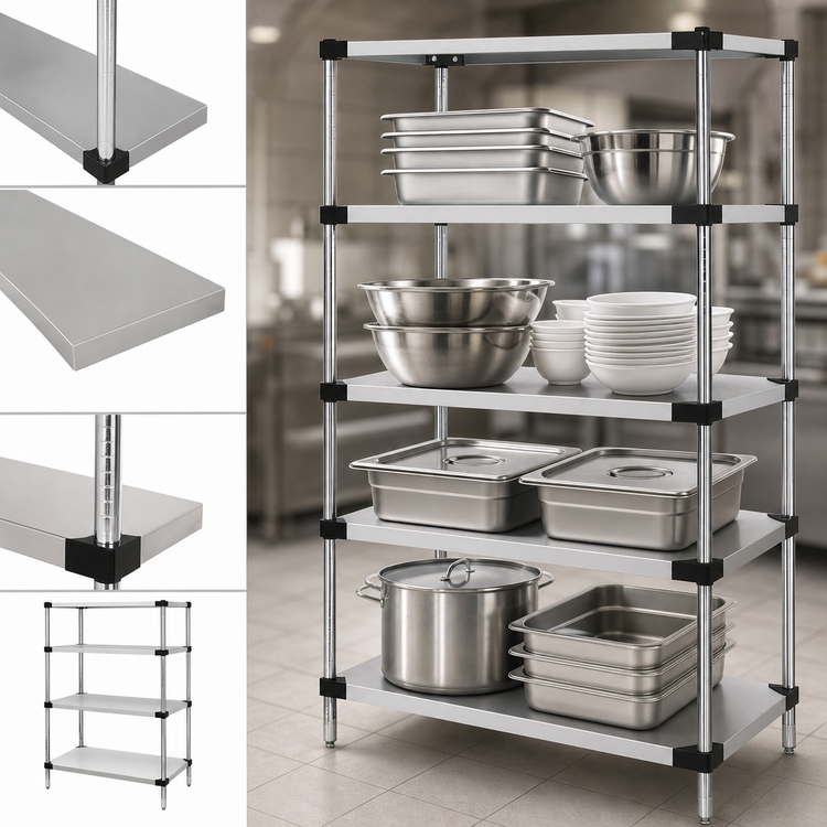 Product image #3 for Quantum 4-Shelf Solid Stainless Steel Shelving Starter Kit, 24 x 24 x 54 Inches, Stationary