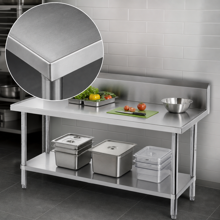 Product image #3 for Advance Tabco 84" x 36" 14 Gauge 304 Stainless Steel Work Table with 10" Backsplash and Adjustable Undershelf