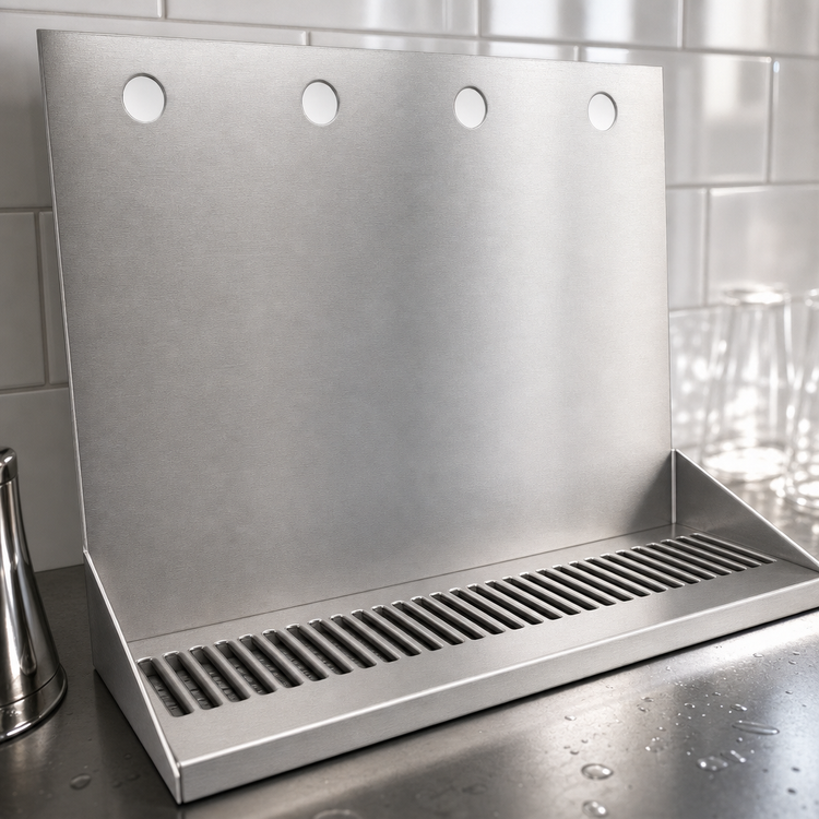 Product image #3 for Micro Matic Wall-Mount 16-Inch Stainless Steel Drip Tray Trough with 4 Faucet Holes and 1/2-Inch NPT Drain