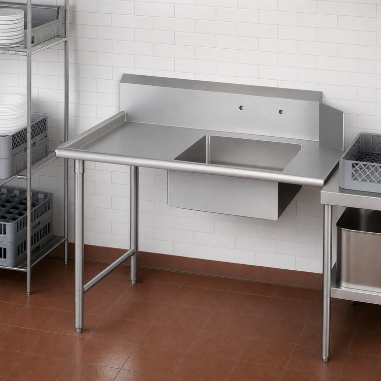 Product image #3 for John Boos Pro-Bowl Straight Soiled Dishtable with 20 x 20 x 8 Pre-Rinse Sink Bowl, 132 Inch, Left-to-Right, 16-Gauge 300-Series Stainless Steel