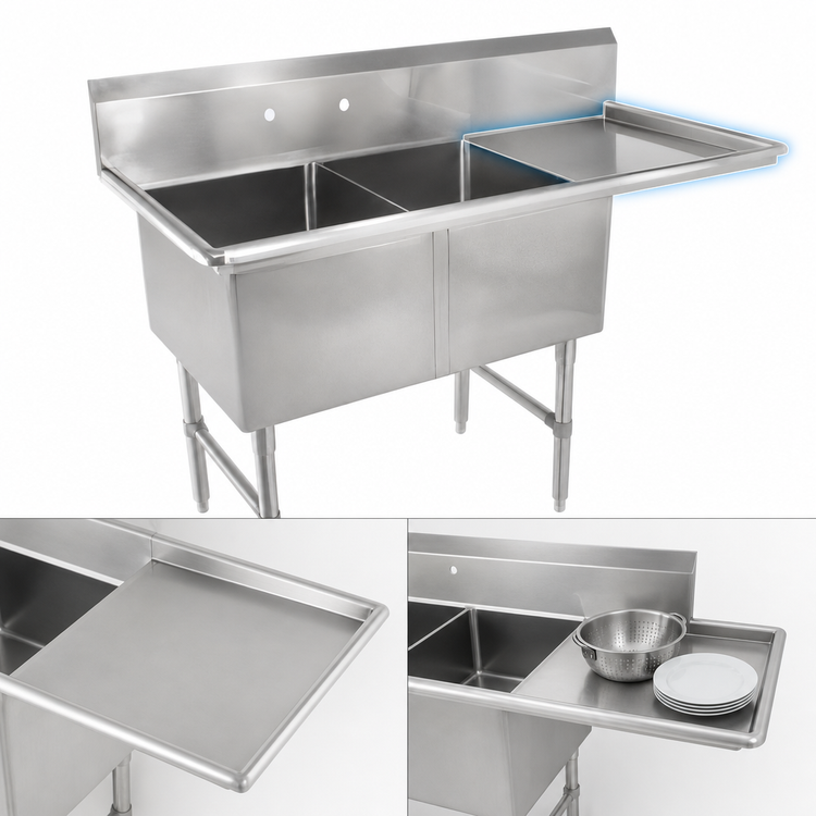 Product image #3 for John Boos B-Series 2-Compartment Stainless Steel Sink with Right Drainboard, 58-3/16 Inch Wide
