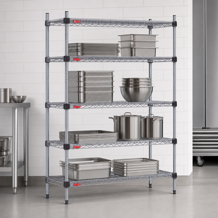 Product image #3 for EAGLEbrite Quad-Adjust® 4-Tier Stationary Commercial Wire Shelving Starter Unit, 72" W x 18" D x 74" H
