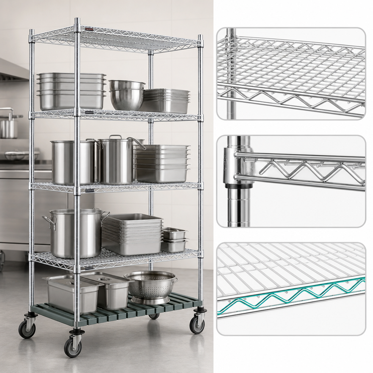 Product image #3 for QuadTruss 4-Tier Stationary Starter Wire Shelving Unit with Dunnage Shelf, 48 x 24 x 74 Inches, Chrome Finish