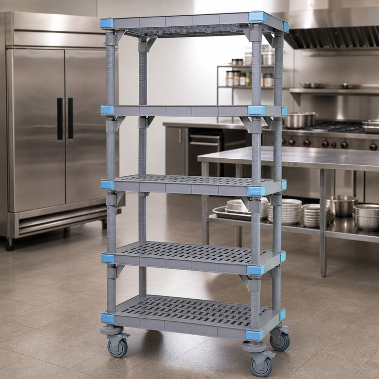 Product image #3 for Millenia Gray Polymer Mobile Starter Shelving Unit with 5 Open Grid Shelves, 48 Inches W x 24 Inches D x 74 Inches H
