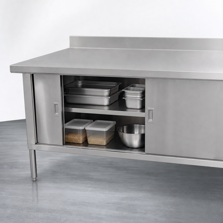 Product image #3 for Omcan 60-Inch Stainless Steel Enclosed Work Table with Cabinet Base and Sliding Doors