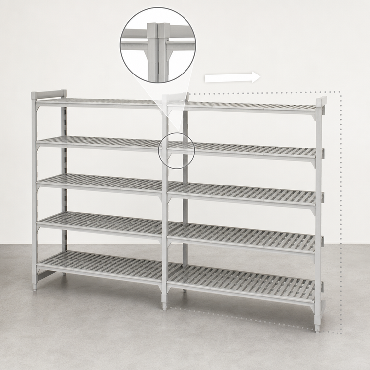 Product image #4 for Cambro Camshelving Premium Stationary 5-Tier Vented Add-On Shelving Unit, 18 x 30 x 84 Inches, Speckled Gray