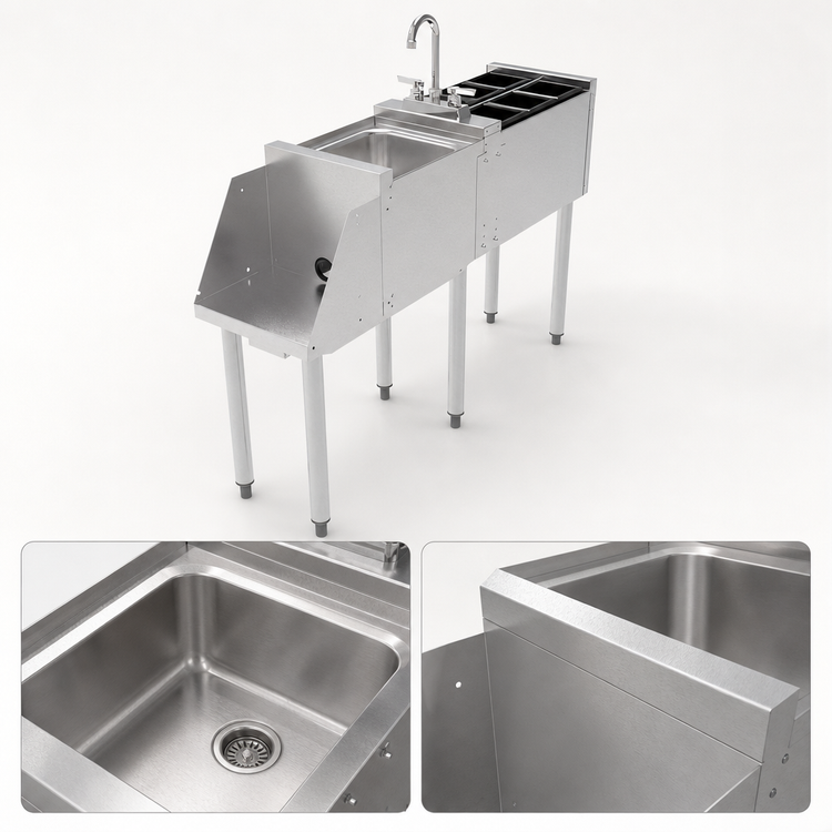 Product image #4 for Perlick Freestanding Underbar Blender Station with 18-Inch Stainless Steel Dump Sink and Recessed Blender Shelf