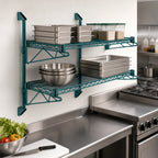 Thumbnail image #3 for Quantum WC34-CB1472P Wall-Mount Cantilever Double Shelf Wire Shelving Unit, 72 x 14 Inches, Green Epoxy Finish
