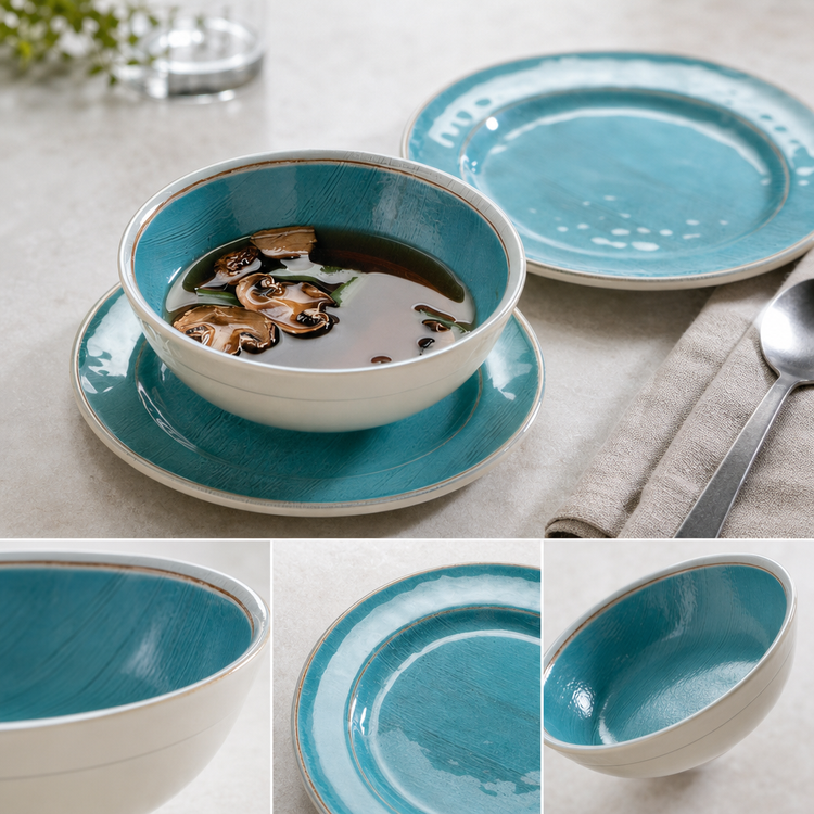 Product image #4 for Grove 20 oz. Round Rimmed Melamine Soup Bowl, 6 Inch, Aqua