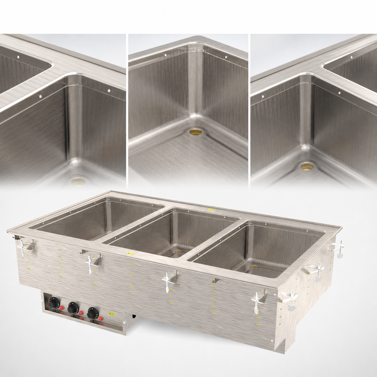 Product image #3 for Vollrath Three-Well Drop-In Electric Hot Food Well, 625W Per Well, Manifold Drain, Infinite Controls, 120V