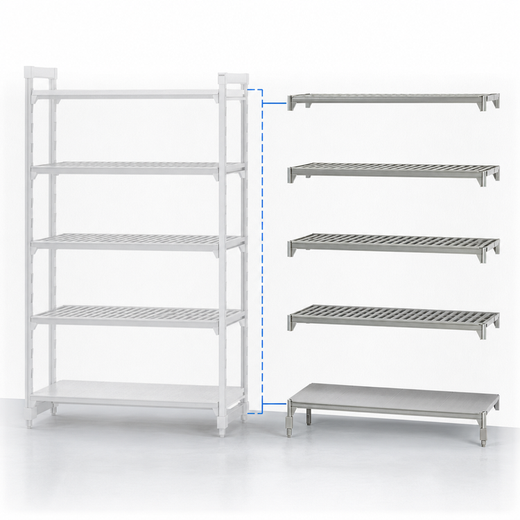 Product image #4 for Cambro Camshelving Premium 18-Inch x 48-Inch x 84-Inch 5-Tier Vented and Solid Polymer Shelving Add-On Unit