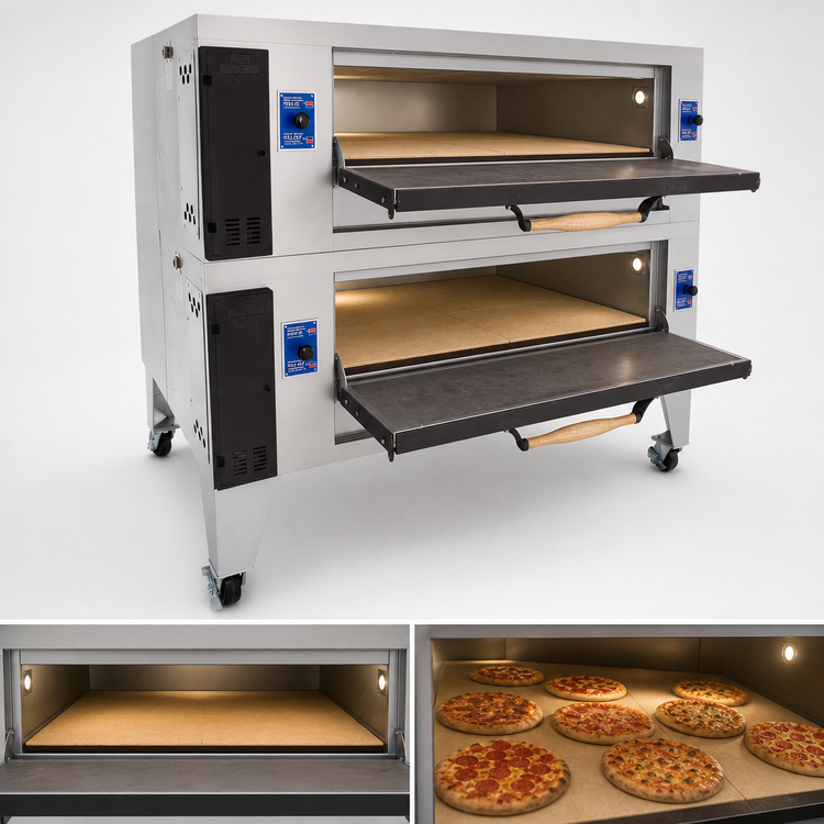 Product image #3 for Bakers Pride Super Deck Series Y-602BL-DSP Double Deck Gas Display Pizza Oven with 60 x 36 Inch FibraMent Stone Deck
