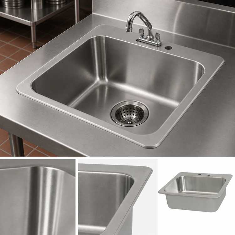 Product image #3 for BK Resources Deep Drawn 1-Compartment Drop-In Sink with 20 x 16 x 8-Inch Bowl, Faucet and Basket Drain Included