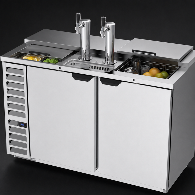 Product image #3 for Beverage-Air 58-Inch Stainless Steel Club Top Direct Draw Beer Dispenser with Dual Single-Faucet Towers, 3 Half-Keg Capacity
