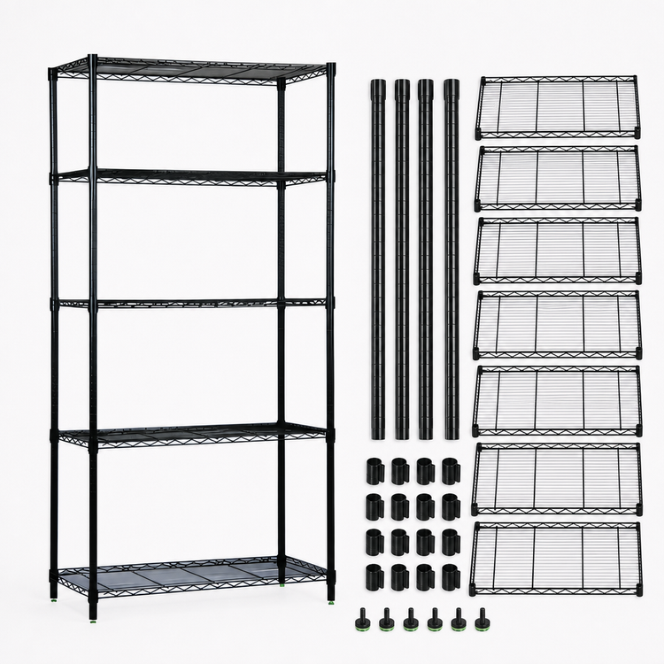 Product image #3 for Quantum 24" x 14" x 54" Wire Shelving Starter Kit with 5 Shelves, Black Epoxy Antimicrobial Finish